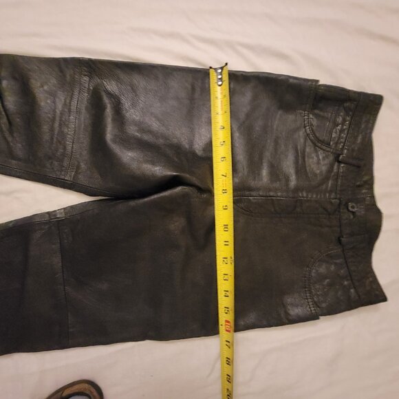 GUESS REAL LEATHER JEANS Y2K Zip Ankle Triangle Pants Black MOTO - Picture 12 of 15